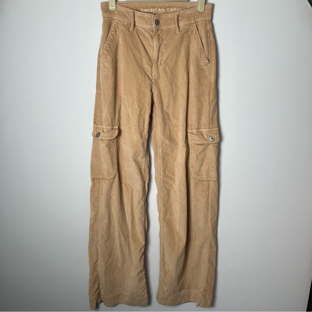 American Eagle Corduroy Pants Super High Rise Baggy Wide Leg Tan Size 000 Cargo
